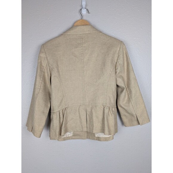 NYGARD Collection Women’s Blazer Sz 8 Jacket Lined Ruffles Beige Gold Linen 157 - Picture 2 of 5